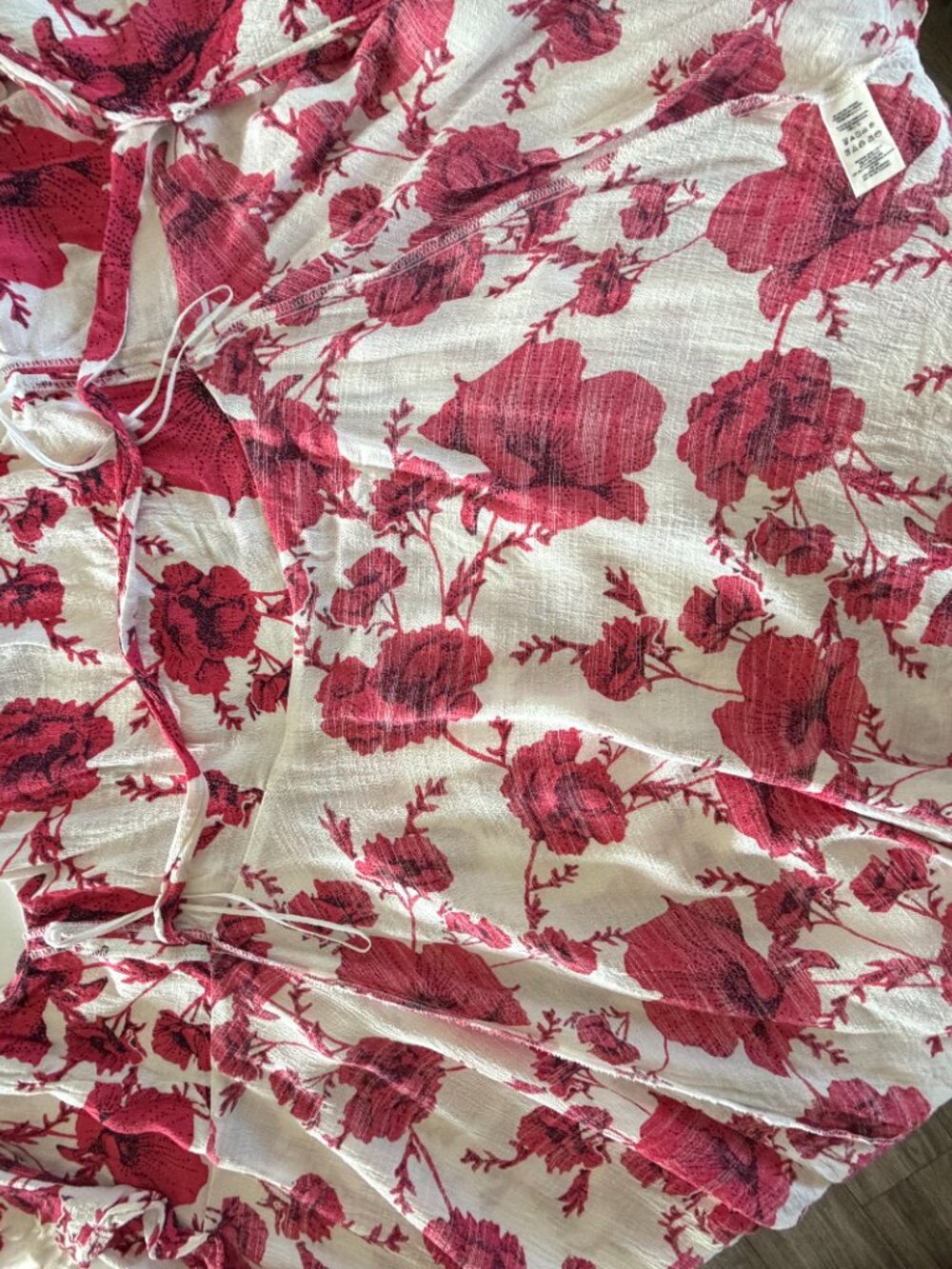 Free People Floral Wrap Mini Dress Medium White Pink Ruffle Boho - Picture 7 of 9